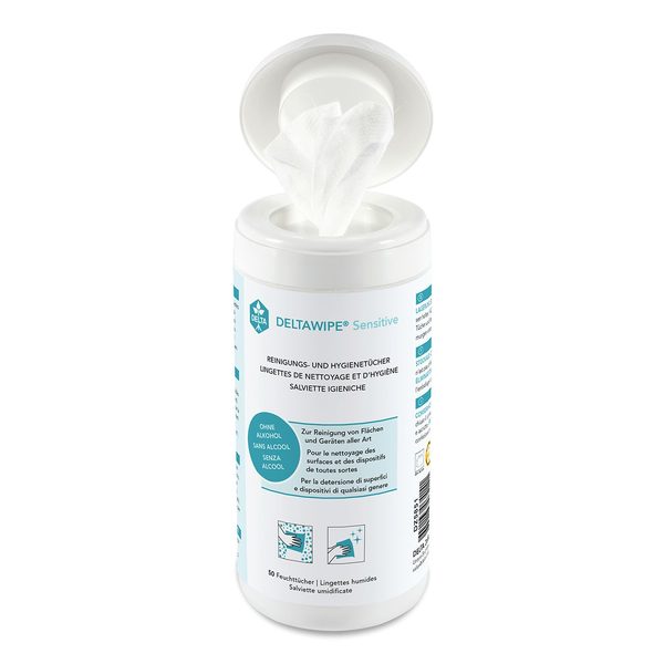 Reales Produktfoto — DELTAWIPE Sensitive 50 Spenderdose (Quelle)