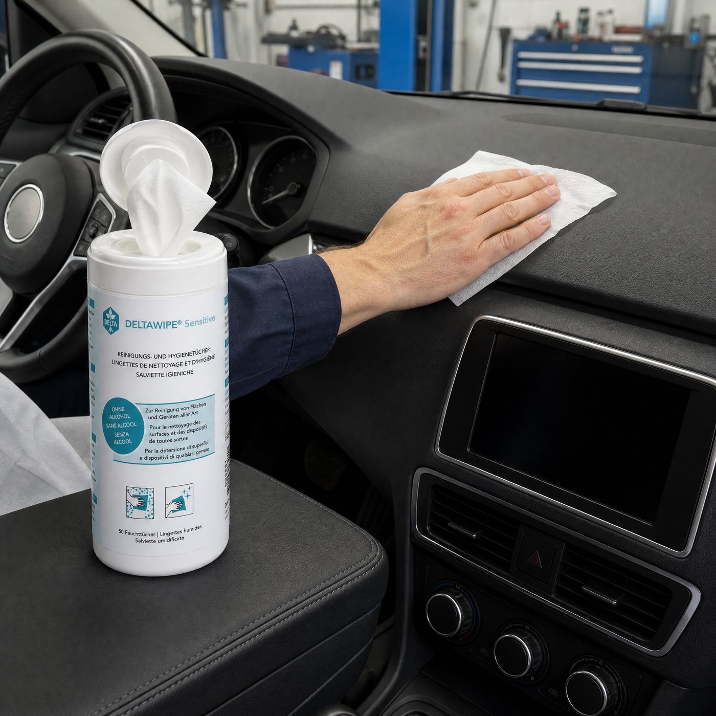 DELTAWIPE — Werkstatt, Armaturenbrett wird gereinigt
