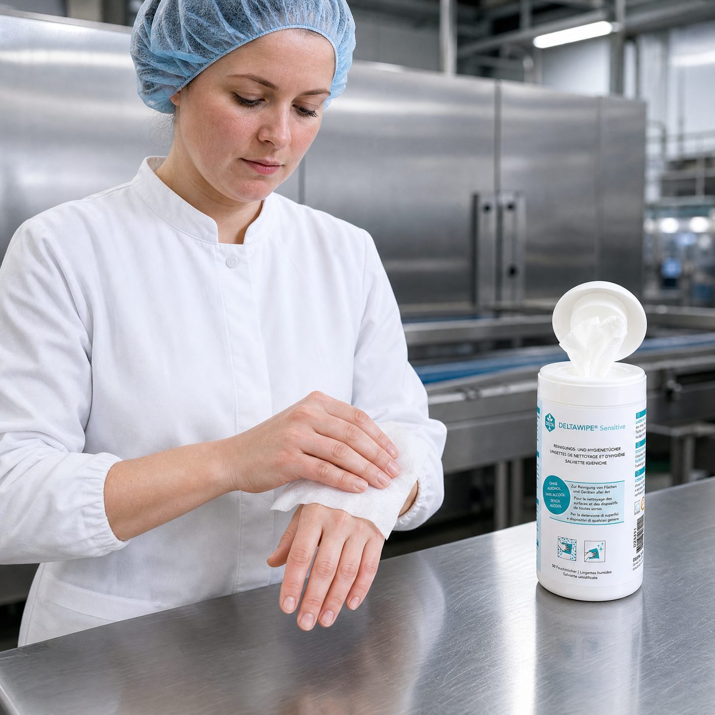 DELTAWIPE — Lebensmittelbetrieb, Handhygiene an der Produktionslinie